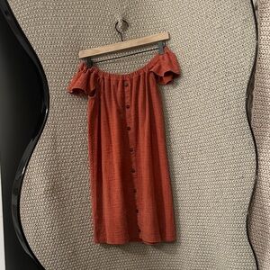Madewell Terracotta Button-Front Mini Off the shoulder Dress + Free Shipping !!